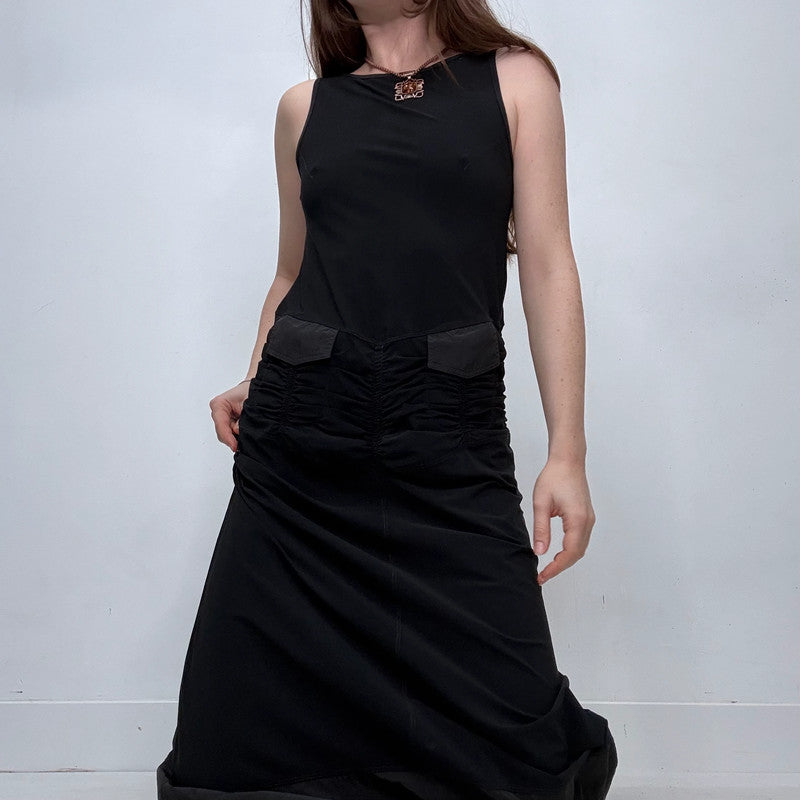 black structured barrel maxi dress