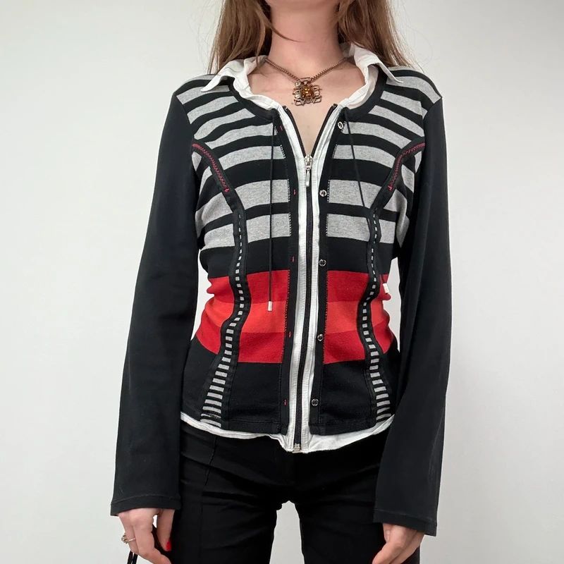 Pinstripe fitted Zip through Cardigan