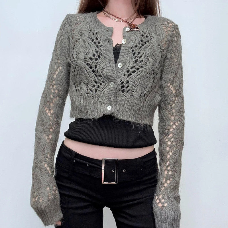 grey lace open knit mohair cardigan