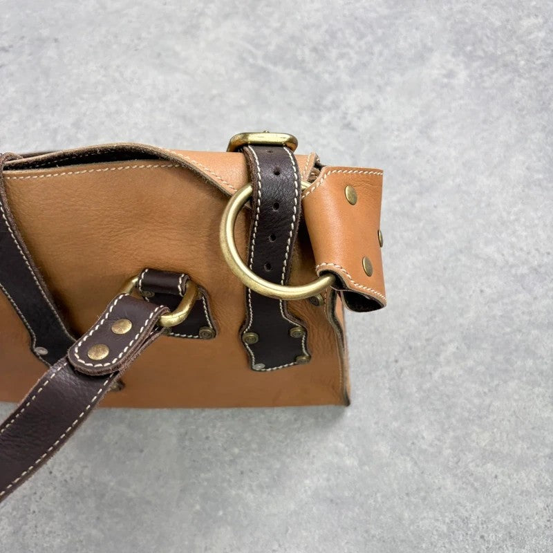 Tan leather Y2K buckle city handbag