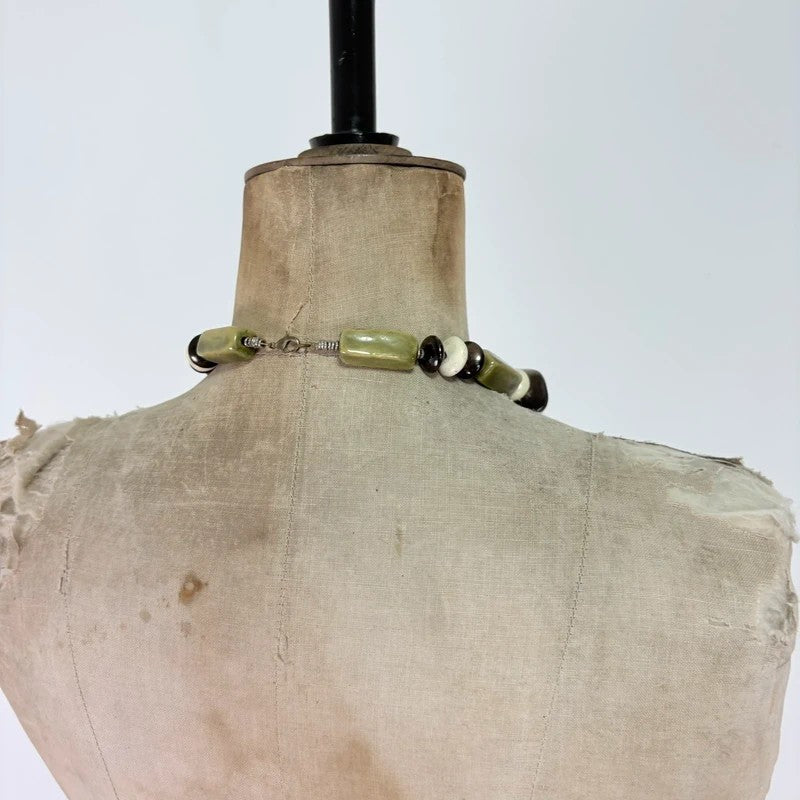 Chunky green brown bead necklace