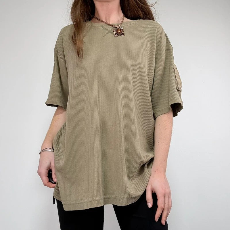 oversized khaki ribbed military t-shirt