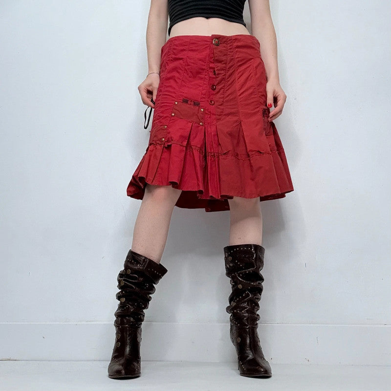 red pleated asymmetric grunge skirt