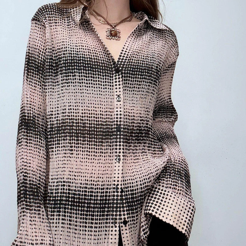 polka dot striped crinkle shirt