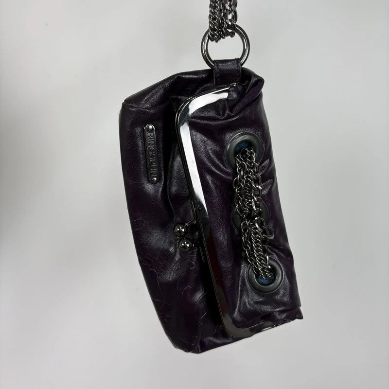 Eyelet studded purple chain 00s chain clutch