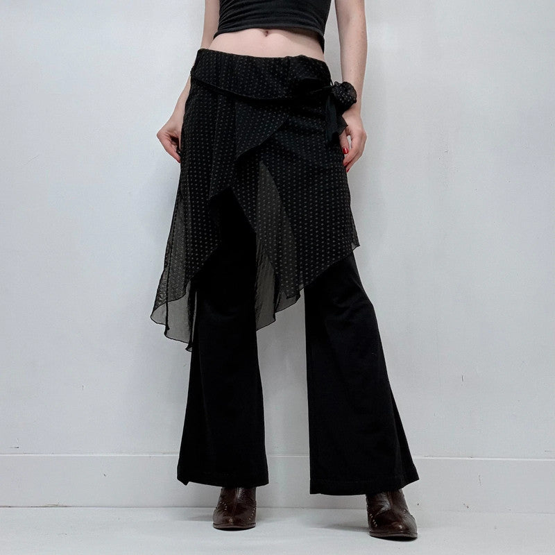 black layered polkadot skirt trousers