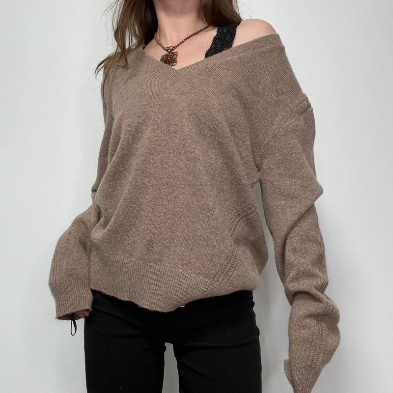 brown wool slouchy knit jumper