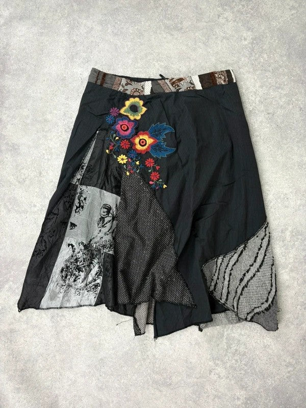 Patchwork embroidered asymmetric skirt