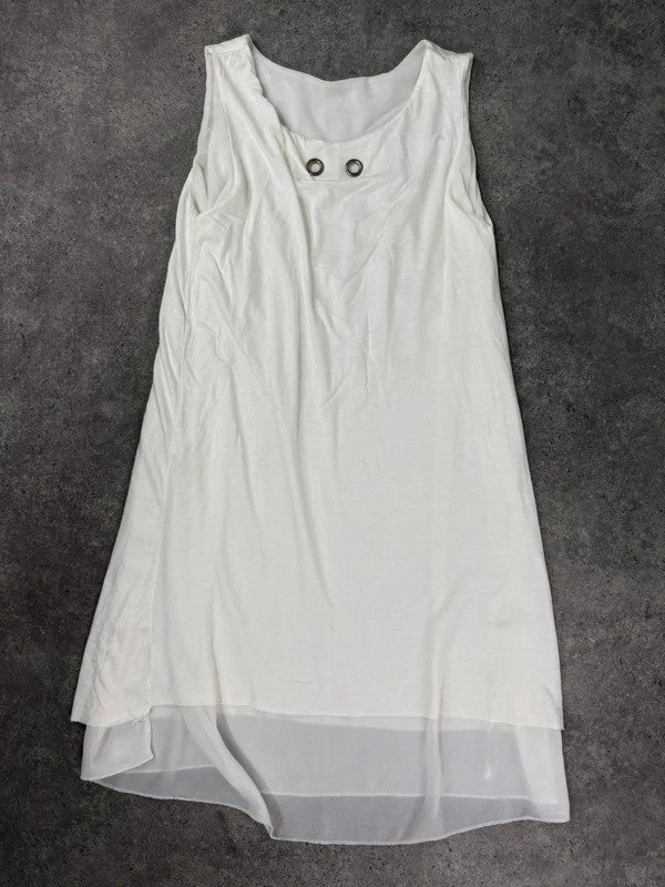 white a-line layered midi dress