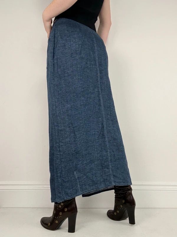 navy linen a-line maxi skirt