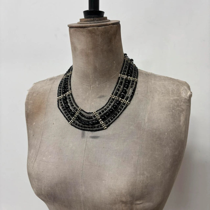 oversized black beaded collar necklace