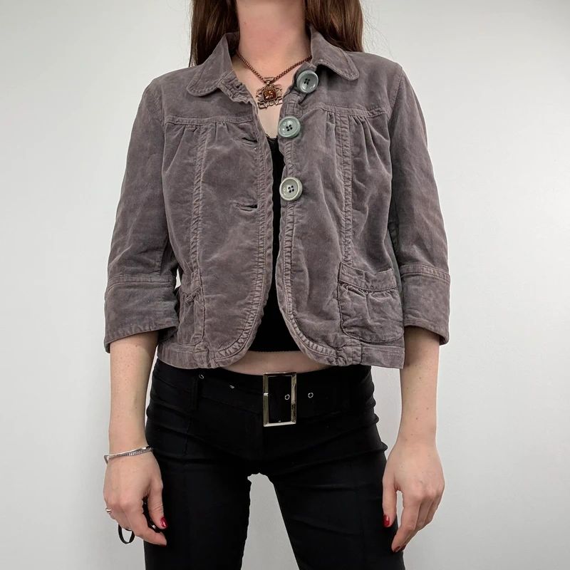 cropped button flared mini jacket