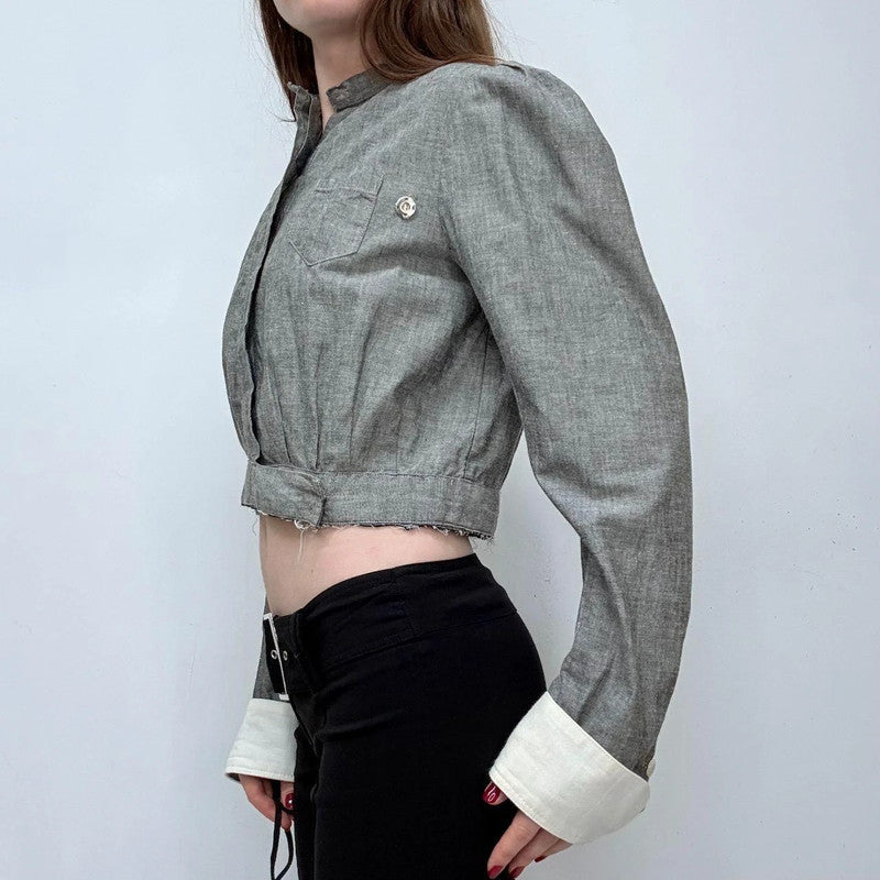 grey cropped edwardian style shirt