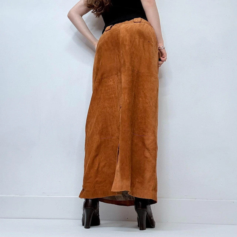 tan suede a-line maxi skirt