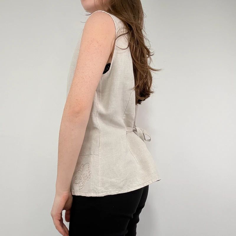 tan linen button vest