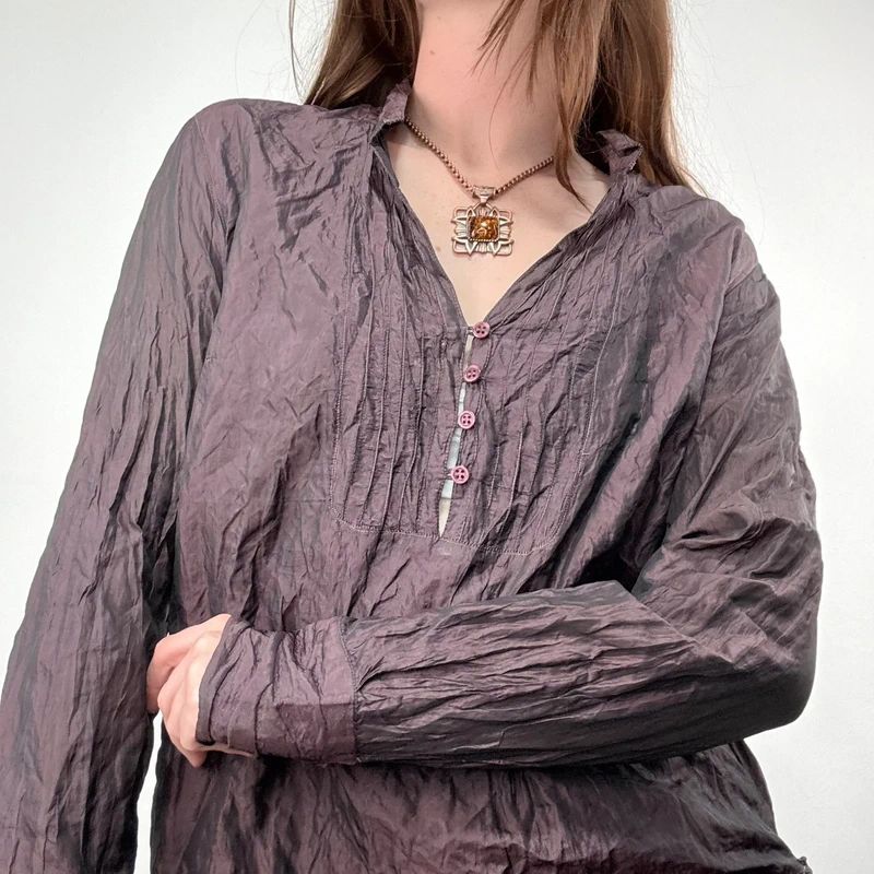 crinkle flared gathered blouse