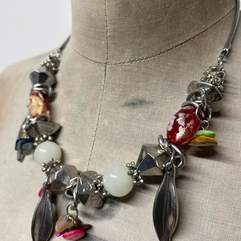 grunge silver charm necklace