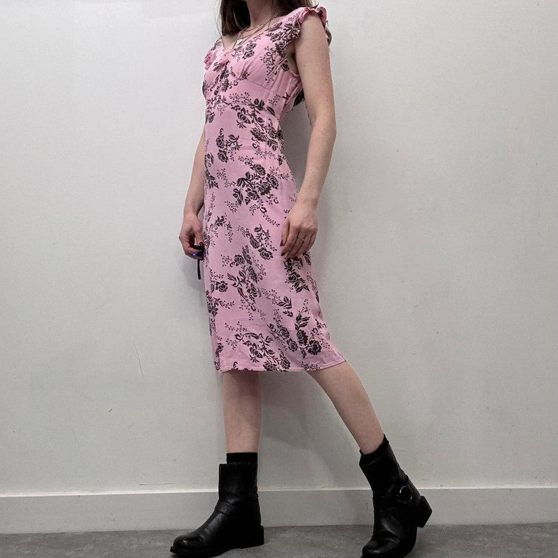 pink bias cut floral summer dress