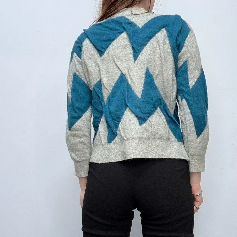 grey structured gathered wool jumper
