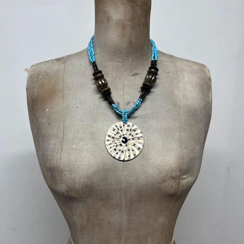 Boho hippie beaded shell necklace