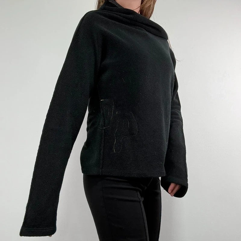 Fleece asymmetrical black zipper cop copine sweater top