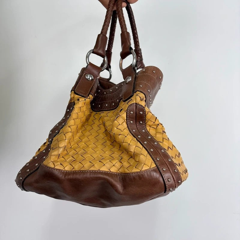 Woven leather brown Karen millen studded handbag