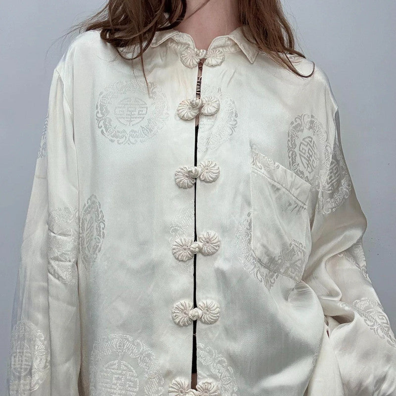 cream silk flared oversized floaty shirt