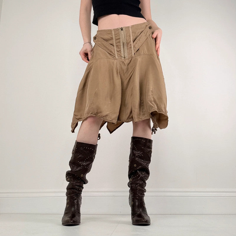 tan asymmetric drop waist utility skirt