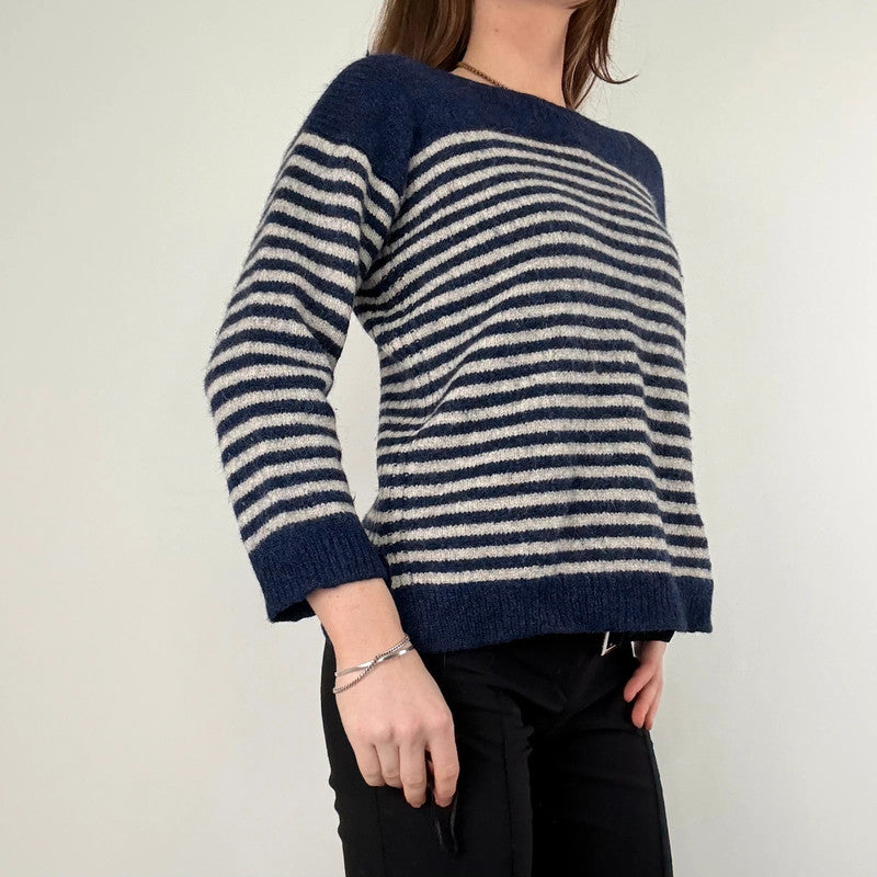 Soeur navy and white striped wool knit jumper