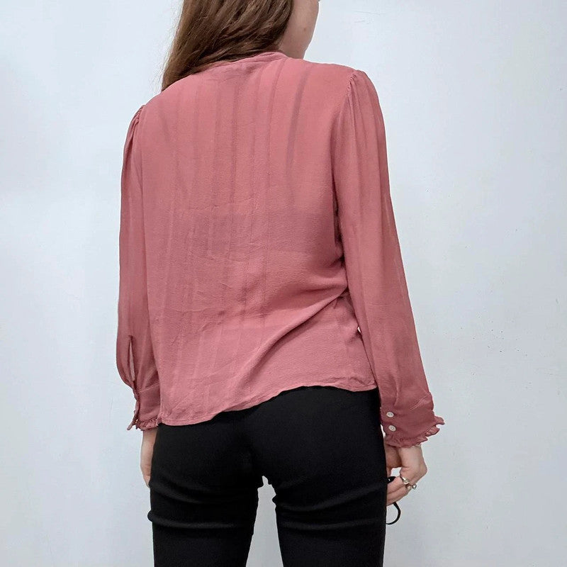 pink floaty ruffle silk shirt