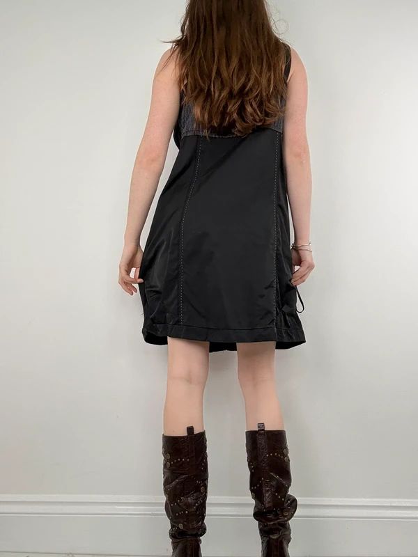 black grunge utility stuctured midi dress