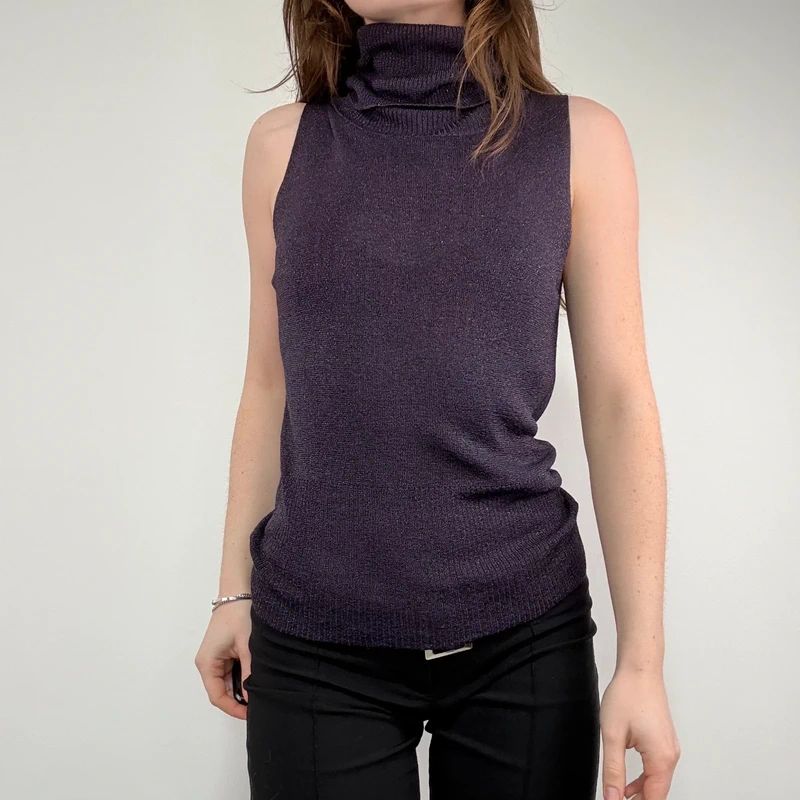 sheer funnel neck slouchy sleeveless top