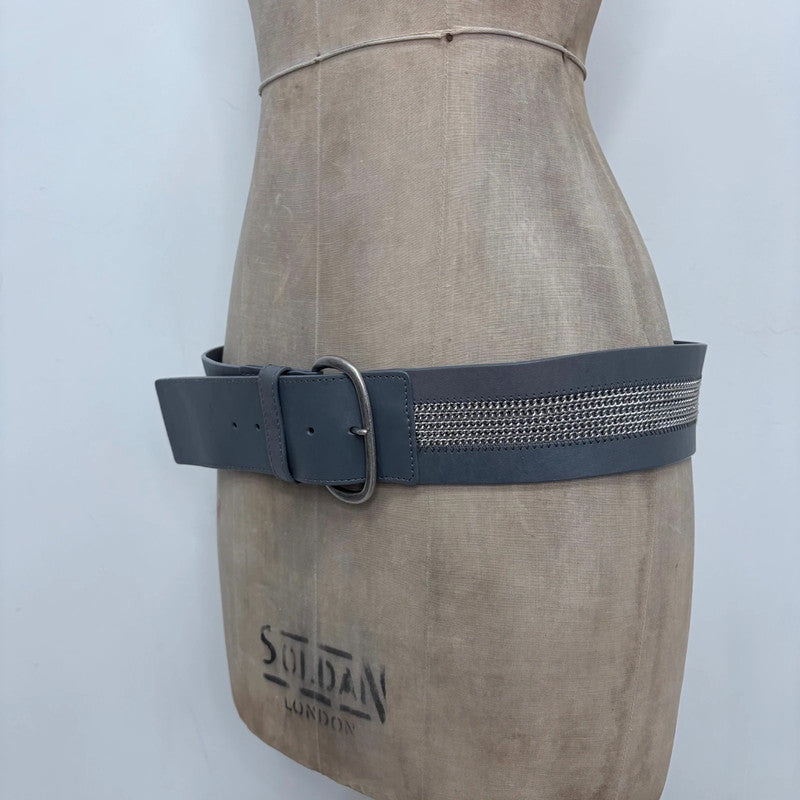 thick oversized grey chain leather belt