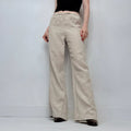 tan 100% linen wide leg flared trousers