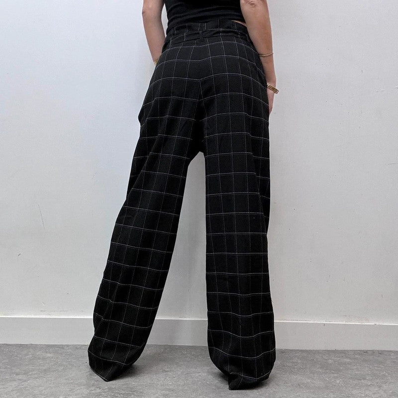 wide leg oversized checked suit trousers