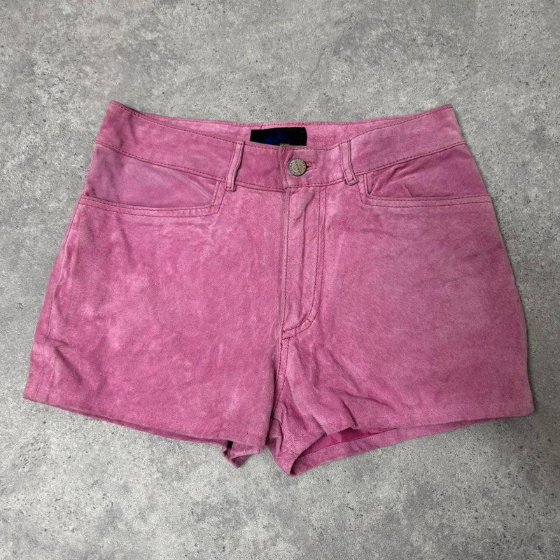 pink suede western mini shorts