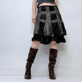 black layered flared ruffle silk skirt