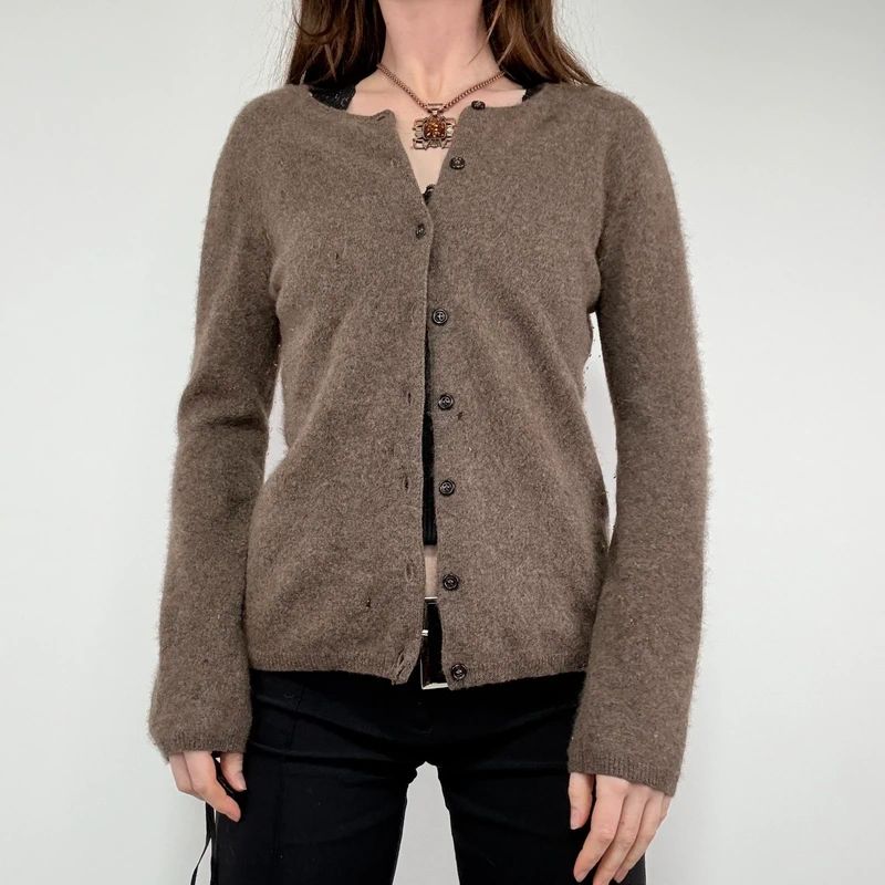 Kujten brown cashmere fluffy cardigan
