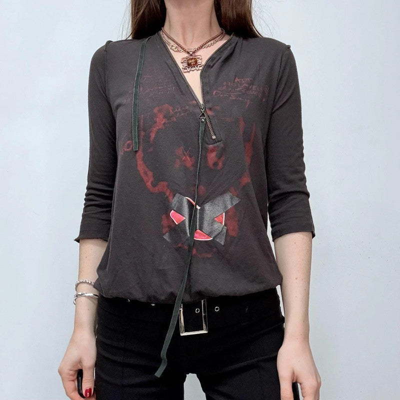 asymmetric zip print grunge t-shirt