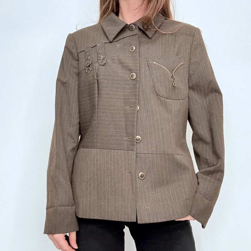 khaki pinstripe utility jacket