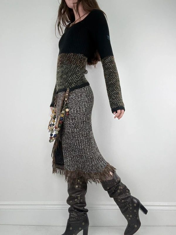 Save the Queen drop waist knitted tassel beaded dress