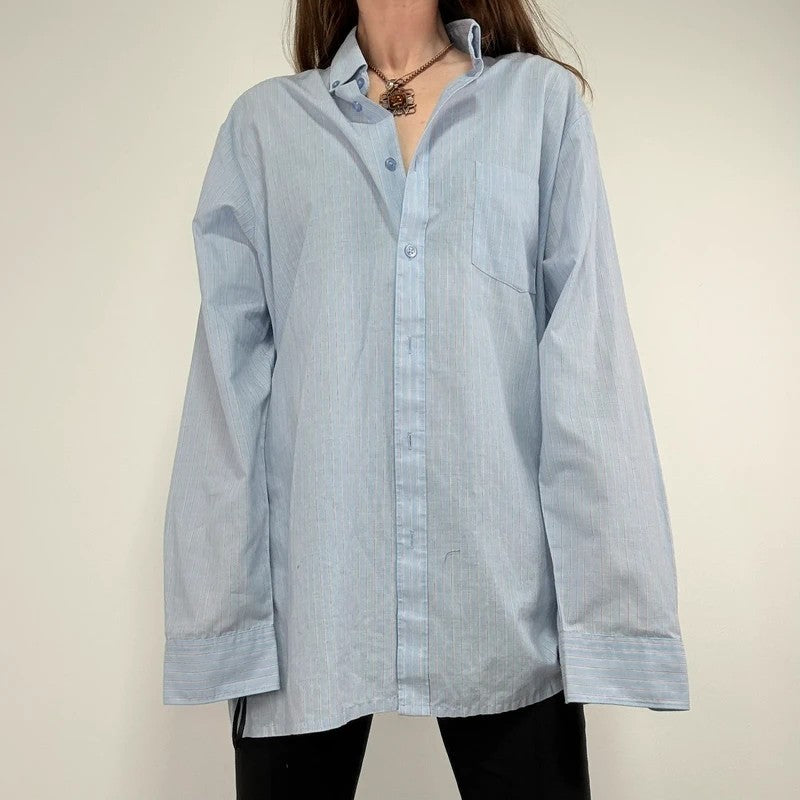 Baby blue pinstripe slouchy oversized skirt