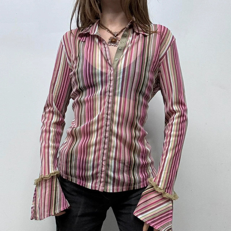 office pinstripe flared grunge shirt