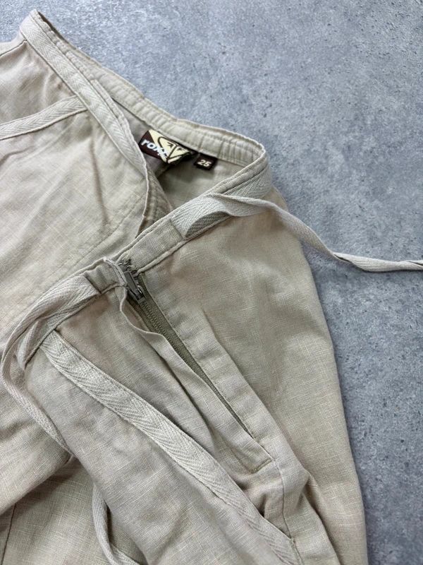 low rise tie waist linen flared trousers