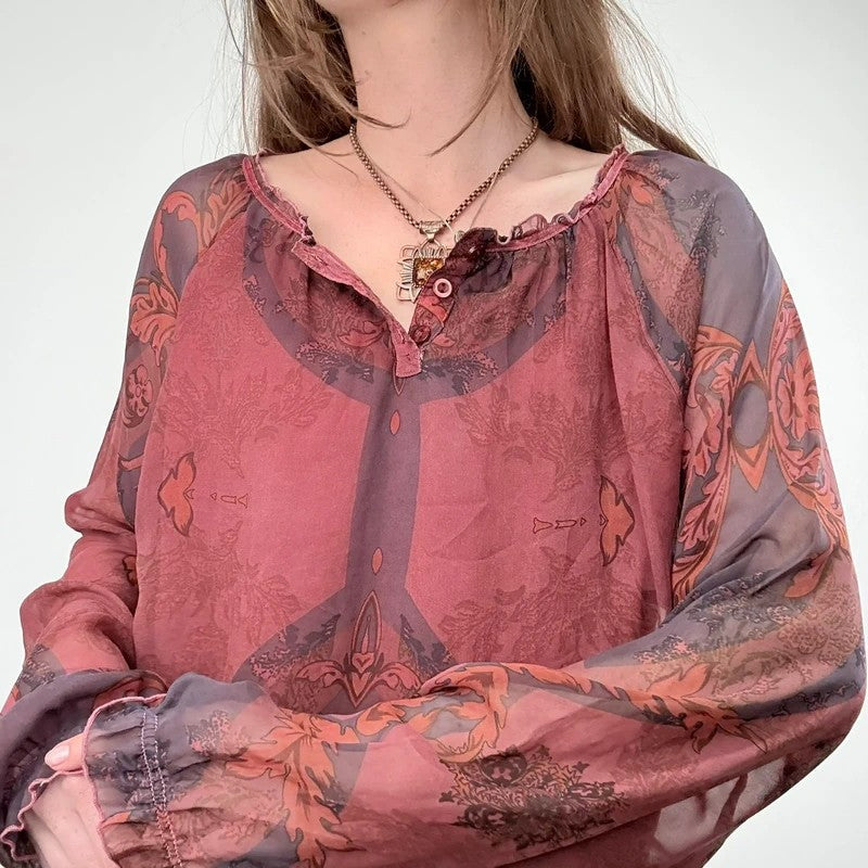 puff slouchy paisley burgundy blouse