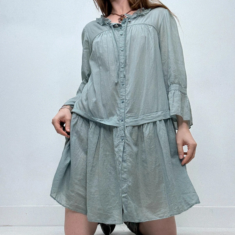 Cop Copine baby blue pleated flared shirt dress