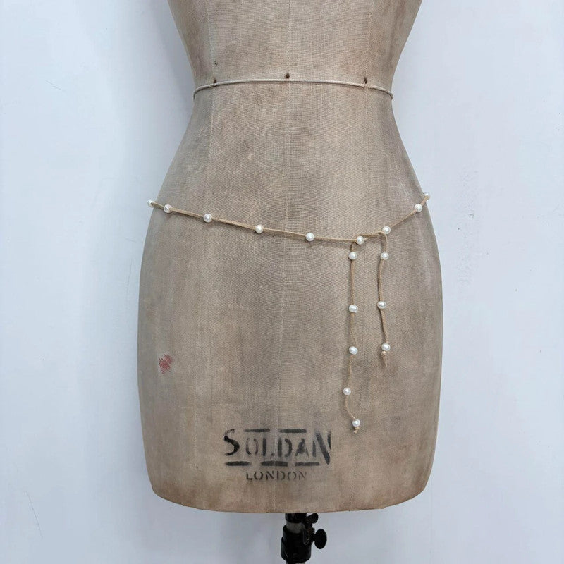 tan suede pearl wrap waist beads
