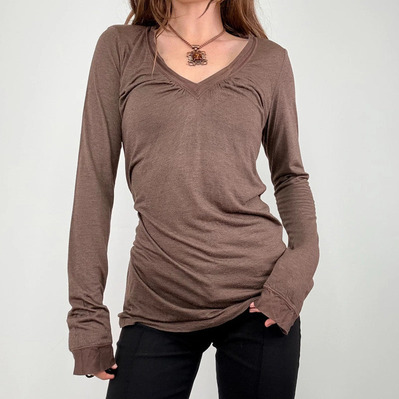 slouchy brown gathered long sleeve t-shirt