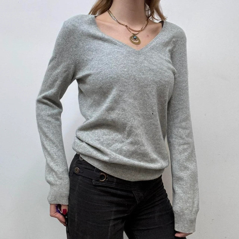 grey cashmere slouchy v-neck jumper