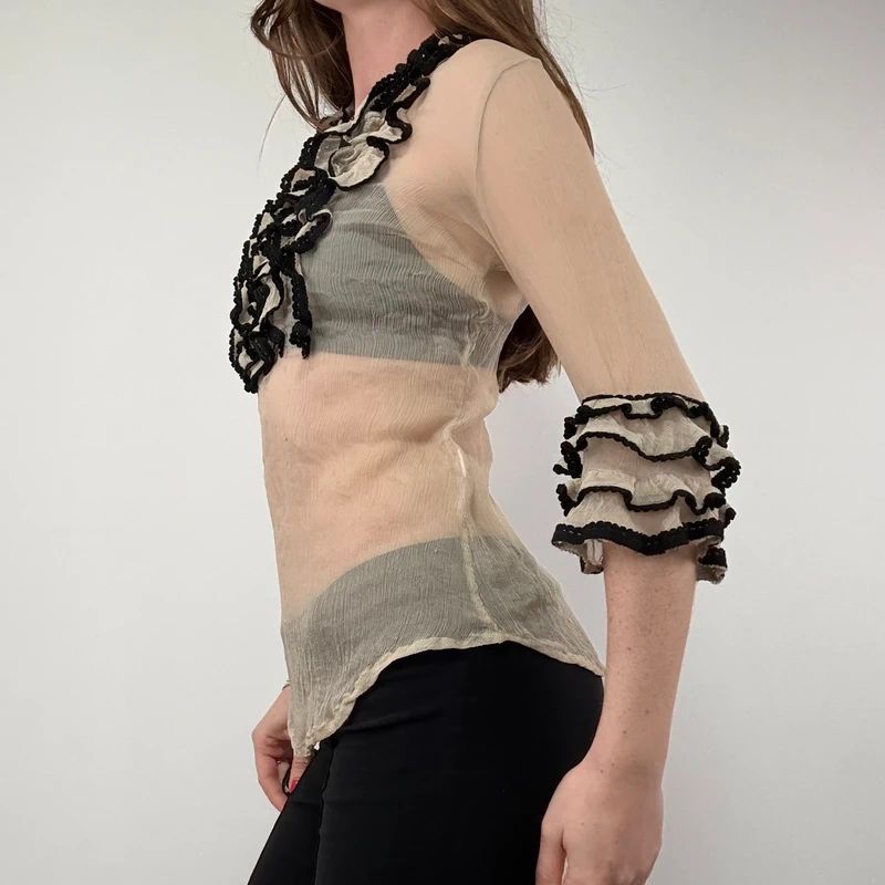 Lace Silk Ruffle Blouse